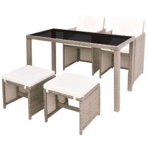 Set mobilier de exterior cu perne, 5 piese, bej, poliratan