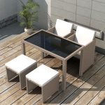 Set mobilier de exterior cu perne, 5 piese, bej, poliratan