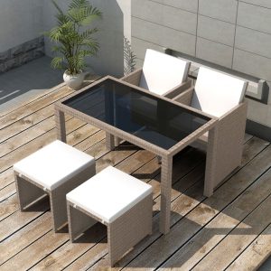 Set mobilier de exterior cu perne, 5 piese, bej, poliratan