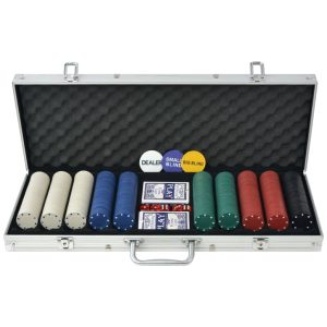 Set de poker cu 500 de jetoane din aluminiu