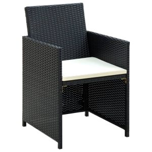 Set mobilier de grădină cu perne, 4 piese, negru, poliratan