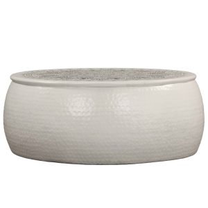 Măsuță de cafea, alb, 70 x 30 cm, aluminiu bătut cu ciocanul