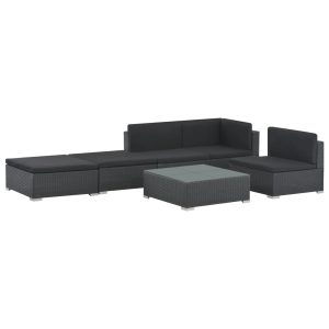 Set mobilier de grădină cu perne, 6 piese, negru, poliratan