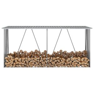 Șopron depozitare lemne, oțel galvanizat, 330x84x152 cm, gri