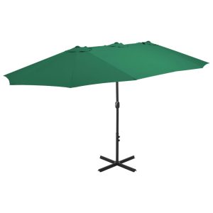 Umbrelă de soare de exterior, stâlp aluminiu, verde, 460×270 cm