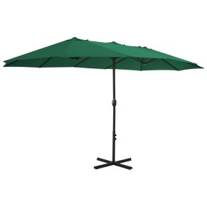 Umbrelă de soare de exterior, stâlp aluminiu, verde, 460×270 cm