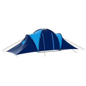 Cort camping textil, 9 persoane, albastru închis și albastru