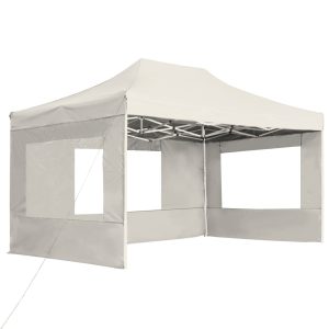 Cort de petrecere pliabil cu pereți, crem, 4,5 x 3 m, aluminiu