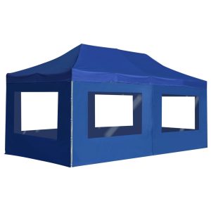 Cort de petrecere pliabil cu pereți, albastru, 6×3 m, aluminiu