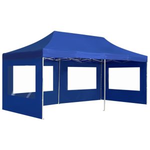 Cort de petrecere pliabil cu pereți, albastru, 6×3 m, aluminiu