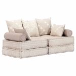 Canapea puf modulară cu 2 locuri, bej, material textil