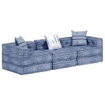 Canapea puf modulară cu 3 locuri, indigo, material textil