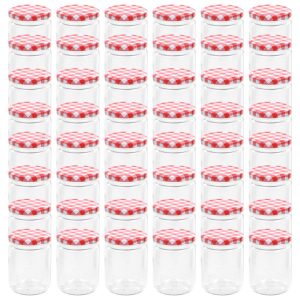 Borcane de sticlă pentru gem capac alb și roșu, 48 buc, 230 ml