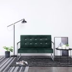 Canapea cu 2 locuri cu brațe, verde închis, crom și catifea