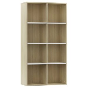 Bibliotecă/Servantă, alb și stejar sonoma, 66x30x130 cm, PAL