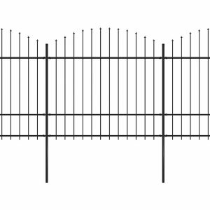 Gard de grădină cu vârf suliță, negru, 8,5 m, oțel