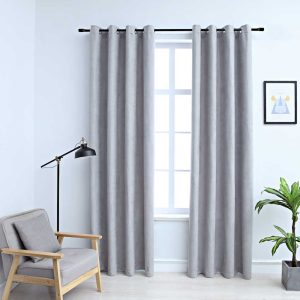 Draperii opace cu inele metalice, 2 buc., gri, 140 x 245 cm