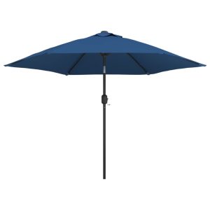Umbrelă de soare cu LED, stâlp din oțel, albastru azur, 300 cm