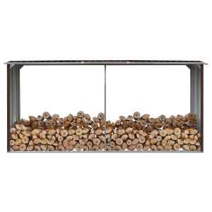 Șopron depozitare lemne, maro, 330x92x153 cm, oțel galvanizat