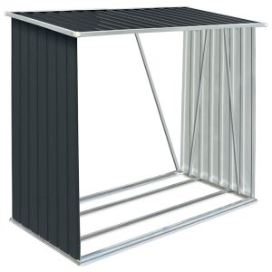 Șopron de lemne de grădină, gri, 163x83x154 cm, oțel galvanizat