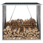 Șopron de lemne de grădină, gri, 163x83x154 cm, oțel galvanizat