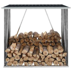 Șopron de lemne de grădină, gri, 163x83x154 cm, oțel galvanizat