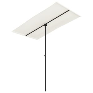 Umbrelă de soare grădină stâlp aluminiu alb nisipiu 180×110 cm