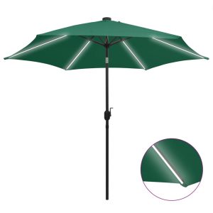 Umbrelă de soare cu LED-uri, stâlp din aluminiu, verde, 300 cm
