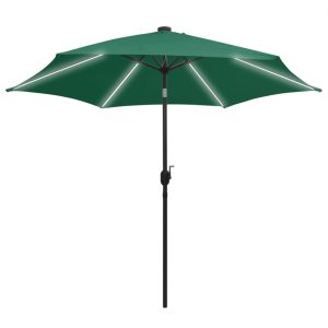 Umbrelă de soare cu LED-uri, stâlp din aluminiu, verde, 300 cm