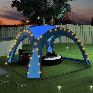 Cort petrecere cu LED & 4 pereți laterali albastru 3,6×3,6×2,3m