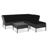 Set mobilier de grădină cu perne, 6 piese, negru, poliratan