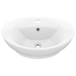 Chiuvetă lux cu preaplin, alb mat, 58,5×39 cm ceramică, oval