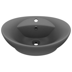 Chiuvetă lux cu preaplin gri închis mat 58,5x39cm ceramică oval