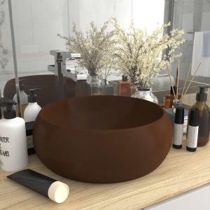 Chiuvetă de baie lux maro închis mat 40×15 cm ceramică rotund
