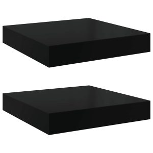 Rafturi de perete 2 buc. negru extralucios 23×23,5×3,8 cm, MDF