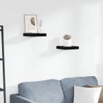Rafturi de perete 2 buc. negru extralucios 23×23,5×3,8 cm, MDF
