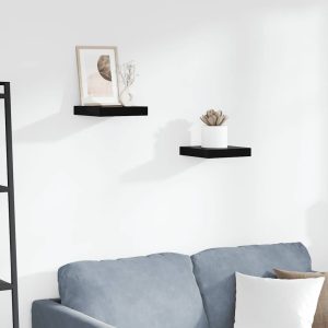 Rafturi de perete 2 buc. negru extralucios 23×23,5×3,8 cm, MDF
