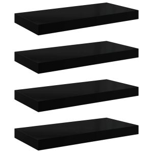 Rafturi de perete, 4 buc., negru extralucios, 50x23x3,8 cm, MDF