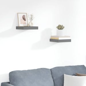 Rafturi de perete, 2 buc., gri extralucios, 23×23,5×3,8 cm, MDF