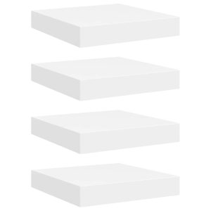 Rafturi de perete suspendate, 4 buc., alb, 23×23,5×3,8 cm, MDF