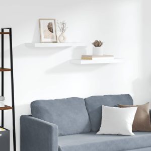 Rafturi de perete suspendate, 2 buc., alb, 60×23,5×3,8 cm, MDF