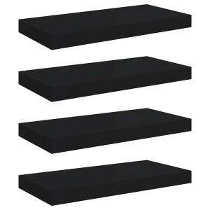 Rafturi de perete suspendate, 4 buc., negru, 50x23x3,8 cm, MDF