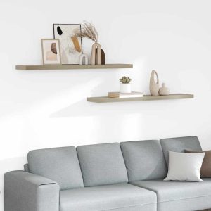 Rafturi perete suspendate, 2 buc., stejar, 120×23,5×3,8 cm, MDF