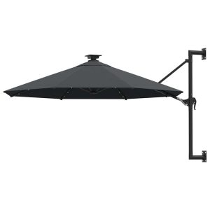 Umbrelă de soare montată pe perete cu LED-uri, antracit, 300 cm
