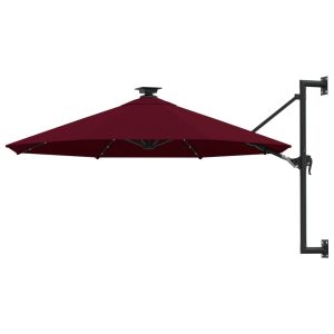 Umbrelă de soare montată pe perete cu LED-uri, burgundy, 300 cm