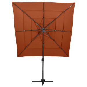 Umbrelă soare 4 niveluri, stâlp aluminiu, cărămiziu, 250×250 cm