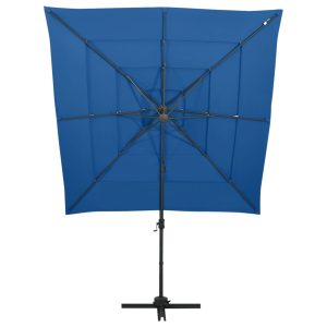 Umbrelă cu 4 niveluri, stâlp aluminiu, albastru azur 250×250 cm