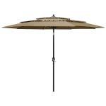 Umbrelă de grădină 3 niveluri, stâlp aluminiu, gri taupe, 3 m