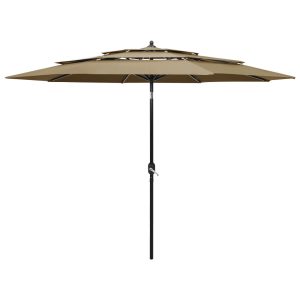 Umbrelă de grădină 3 niveluri, stâlp aluminiu, gri taupe, 3 m