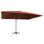 Umbrelă în consolă de grădină cu LED-uri, cărămiziu, 400×300 cm